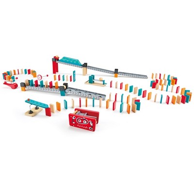 Hape E1057 Robot Factory Kids 122 Piece Wooden Domino Track Game Set Learning STEM Toy with Double Sided Ramps, Balls, and Effects