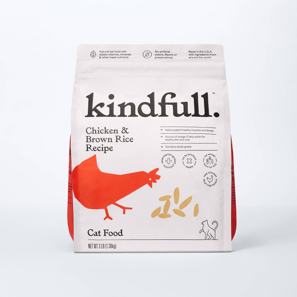 Chicken and Brown Rice Dry Cat Food - 3lbs - Kindfull™ BEST BY 4/27/24