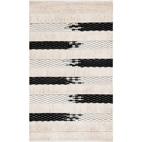 SCULPTED MODERN HAND WOVEN AREA RUG ( BLACK / IVORY ) 3 X 5 FEET,  MICROFIBER CP1