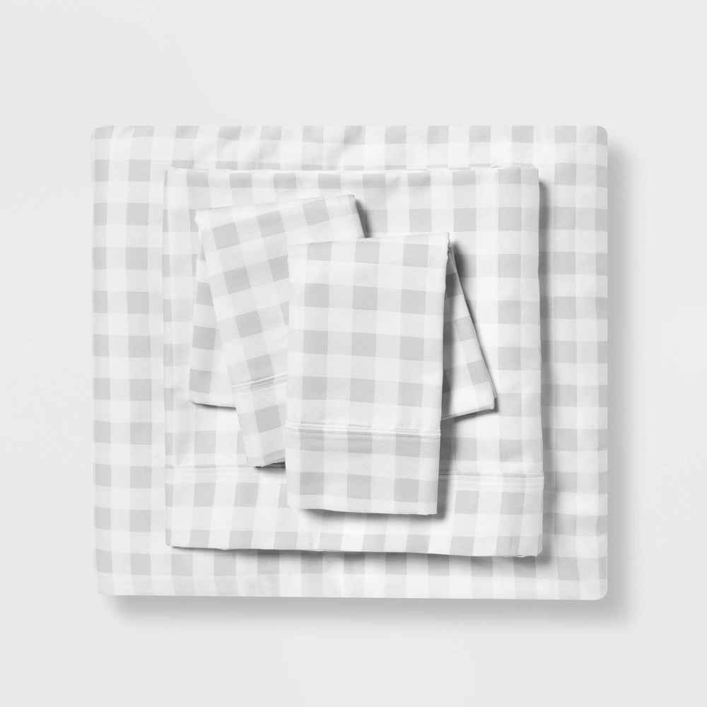 Queen 400 Thread Count Printed Performance Sheet Set Gingham Gray - Threshold™