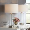 360 Lighting Watkin Modern Table Lamps 27 1/2" Tall Set of 2 Clear Glass with USB and AC Power Outlet LED White Shade for Bedroom Living Room Bedside - 2 of 4