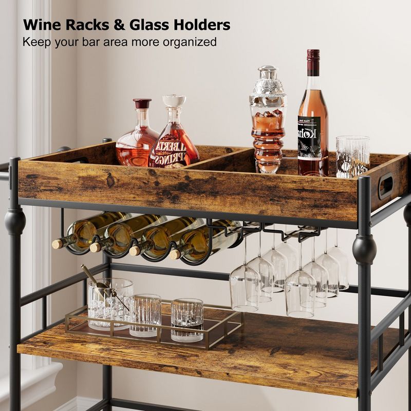 Whizmax Bar Cart, 3 Tier Bar Cart with Wheels, Rolling Cart with Wine Rack and Glasses Holder for Kitchen, Living Room, Dining Room, 5 of 8