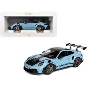 2022 Porsche 911 GT3 RS Weissach Pack Gulf Blue with Carbon Top and Hood Stripes 1/18 Diecast Model Car by Norev - 1 of 4