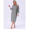 INSPIRE CHIC Womens Nightgown Cotton Stripe Long Sleeve Built-in Bra Pattern Round Neck Winter Midi Sleepwear Nightdress - 2 of 4