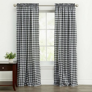 Kate Aurora Country Farmhouse Buffalo Check Plaid Gingham Single Window Curtain - 1 of 2