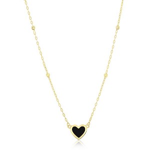 Classic Gold 14K Yellow Gold, Onyx Heart & D-C Bead Necklace - Black - 16+2 Inch - 1 of 2