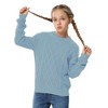 Girls Pullover Sweater Cable Knit Crew Neck Long Sleeve Sweater Knit Tops,Lake Blue - L - 2 of 4