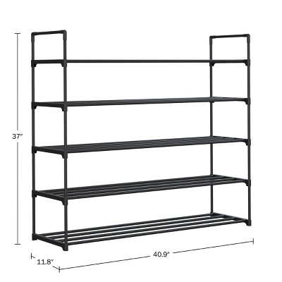 Black 5-Tier Stackable Metal and Plastic Shoe Rack