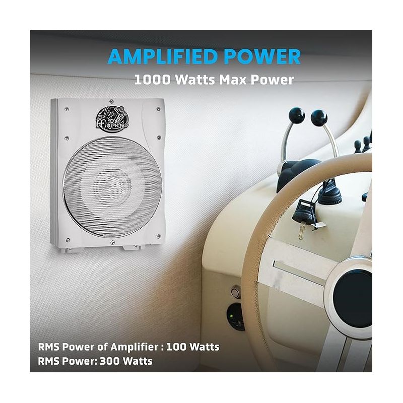 Lanzar Low Profile Marine Subwoofer System - 1000 Watt 8 Inch Slim Active Waterproof Amplified Bass Speaker (White), 5 of 8