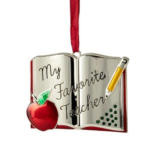 Northlight 3.25" Red Silver-Plated Favorite Teacher Christmas Ornament with European Crystals - 1 of 4