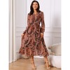 INSPIRE CHIC Women's V Neck Boho Floral Long Sleeve High Waist Smocked Cuff A-Line Flowy Midi Dress - 4 of 4