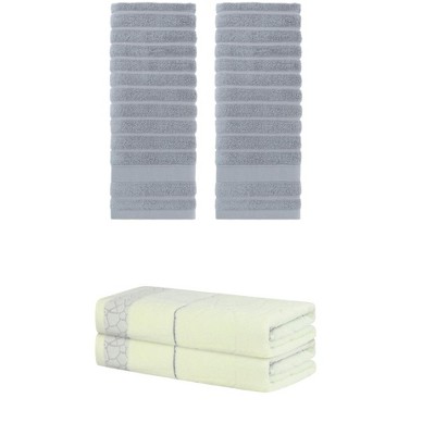 REGALWOVEN Bathroom Gym SPA Cotton Soft Absorbent Bath Hands Towel Set 2 Pcs