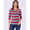 INSPIRE CHIC Women's Stripes Casual Basic Elbow Sleeves Boat Neck Slim Fit T-Shirts - 3 of 4