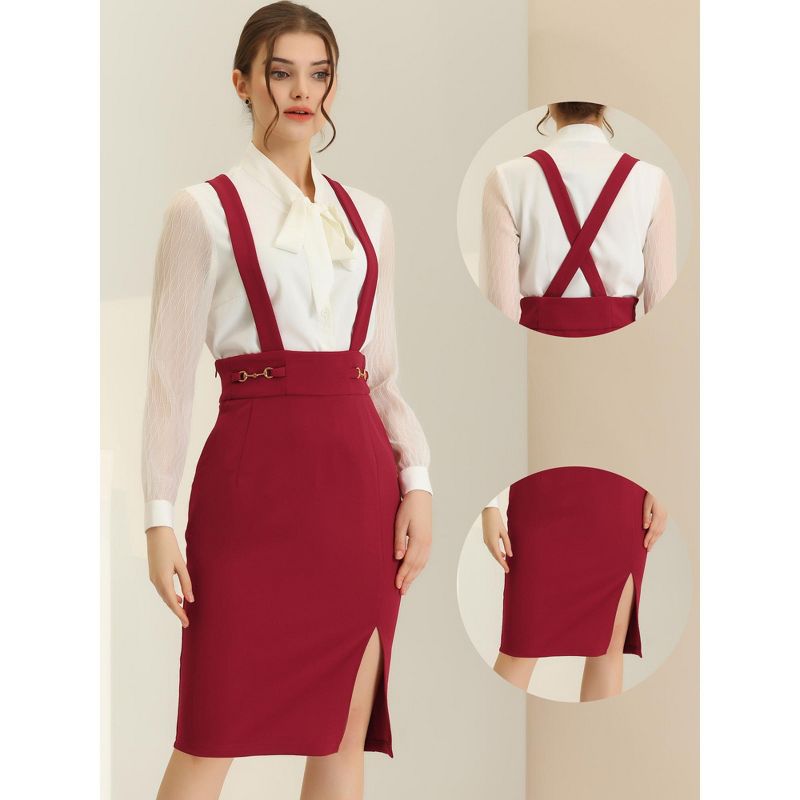 Allegra K Women's High Waist Split Adjustable Strap Suspender Pencil Skirts, 2 of 6