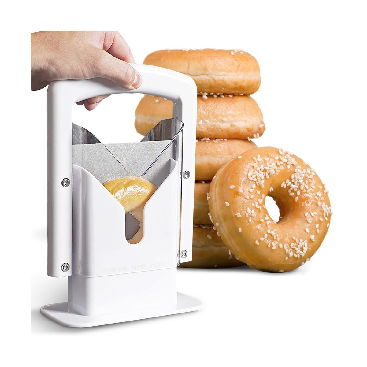 Cheer Collection Bagel Slicer with Safety Shield, White