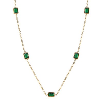 Anna-Kaci Women's Stainless Steel Necklace with 18K Gold Plated Chain and Acrylic Gemstone Accents, Adjustable Length, Modern Design-Green