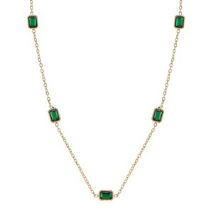 Anna-Kaci Women's Stainless Steel Fashion Necklace with 18K Gold Plated Chain and Acrylic Gemstone Accents, Adjustable Length, Modern Design - Green - 1 of 4