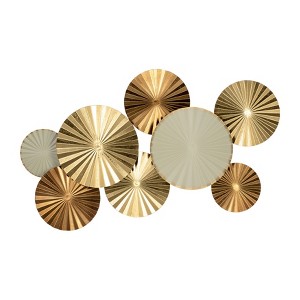 SAGEBROOK HOME 31" Metal Pleated Wall Discs Gold: Contemporary Sunburst Design, Abstract Art, Horizontal Orientation - 1 of 4