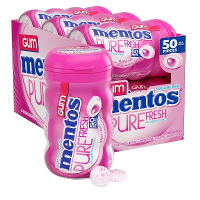 Mentos Pure Fresh Sugar-Free Chewing Gum with Xylitol, Bubble Fresh - 50 Piece Bottle (Pack of 6)