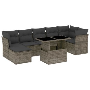 vidaXL 8 Piece Patio Sofa Set with Cushions Gray Poly Rattan - Gray without storage - 1 of 4