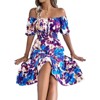 Coolmee Women Square Neck Short Sleeve Midi Dress Summer Boho Floral Swing Beach Dress - 2 of 4
