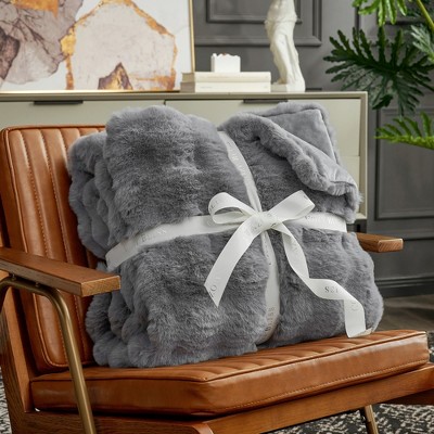 Cozy Bliss Faux Fur Throw Blankets, Plush Fuzzy Soft Thick Bubble Blanket for Sofa, Bedroom, Living Room
