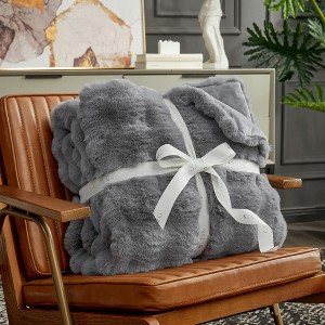 Cozy Bliss Faux Fur Throw Blankets, Plush Fuzzy Soft Thick Bubble Blanket for Sofa, Bedroom, Living Room - 1 of 4