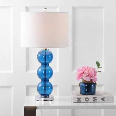 Cobalt Blue Glass Triple-Sphere Table Lamp Set with Chrome Base