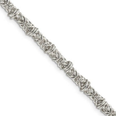 Black Bow Jewelry Mens 4mm Sterling Silver Fancy Solid Byzantine Chain Necklace