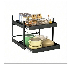 White-M Carbon Steel Kitchen Retractable Storage Rack Punch-Free Drawer-Style Cabinet Dishes And Spice Pull-Out Basket Under The Sink Pull-Out Stora - 1 of 4