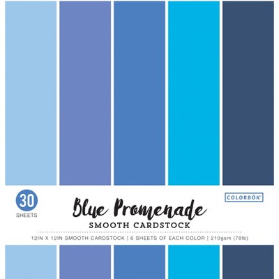 Colorbok 78lb Smooth Cardstock 12"X12" 30/Pkg-Blue Promenade, 5 Colors/6 Each