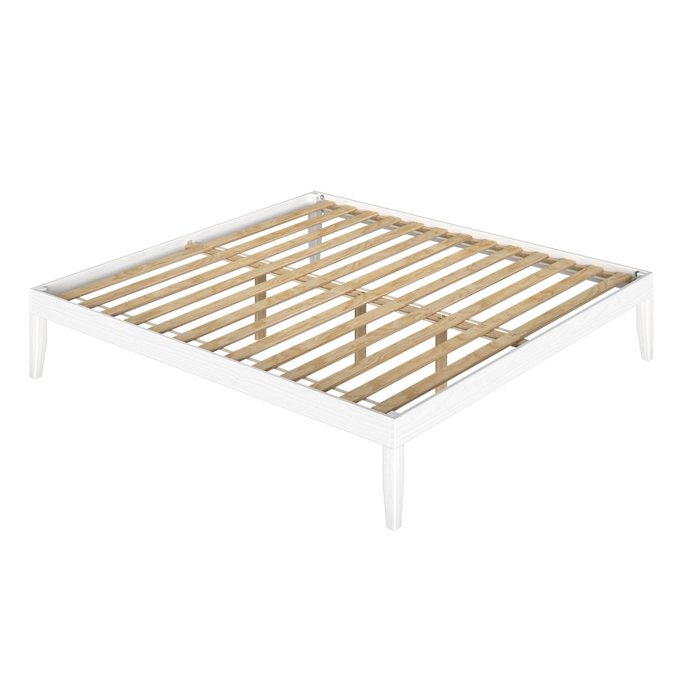 Photos - Bed Pensy Solid Wood Mid-Century Modern King Size Platform  Frame White - P