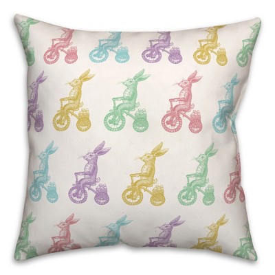Pastel Bunnies on Bikes Pattern 18" Square Polyester Throw Pillow
