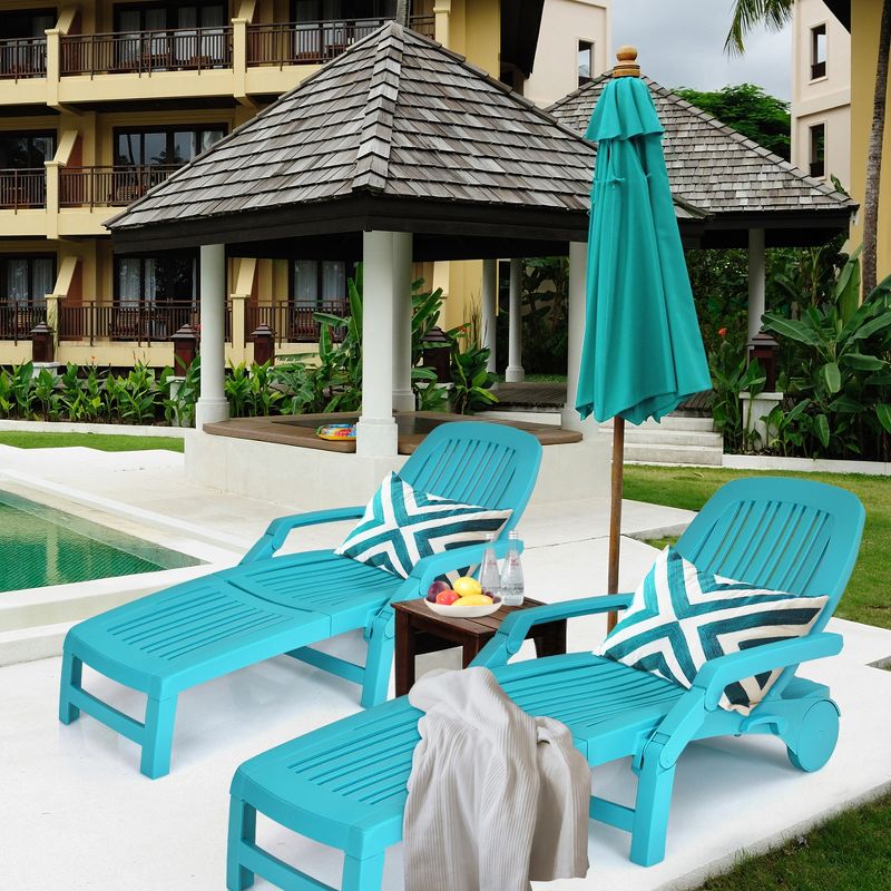 Costway Set of 2 Patio Adjustable Chaise Lounge Chair Folding Sun Lounger Recliner Grey/Black/Coffee/Turquoise, 1 of 11