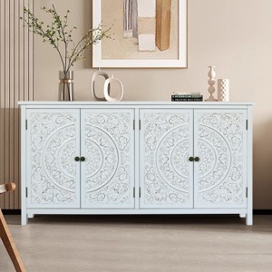 60" Accent Sideboard Cabinet with Carved Floral Doors,Rustic White Buffet Storage Console for Dining Room or Living Room-Baofuwish - 1 of 4