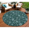 Teal Blue And Aqua Floral Washable Indoor Outdoor Area Rug - 2 of 4