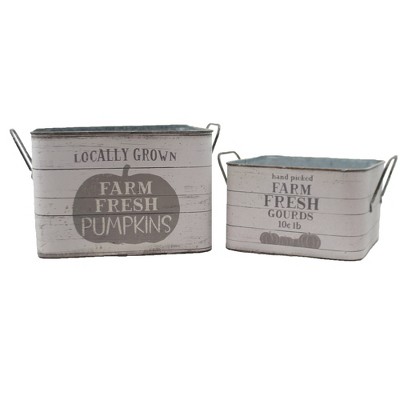 Fall 6.25" Farm Fresh Pumpkins Buckets St/2 Truck Vintage-Style  -  Decorative Container Sets