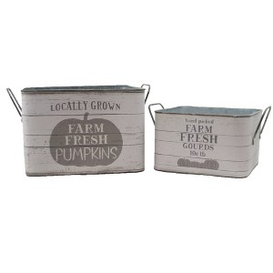 Fall 6.25" Farm Fresh Pumpkins Buckets St/2 Truck Vintage-Style  -  Decorative Container Sets - 1 of 3