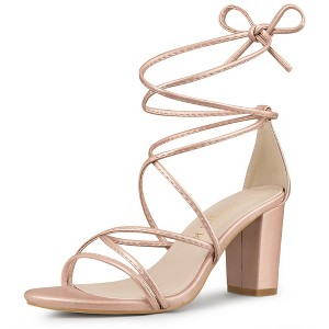 Allegra K Women's Back to College Strappy Straps Lace Up Chunky Heel Sandals - 1 of 4