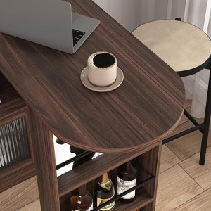 Modern Bar Cabinet with Rotating Top, Counter Height Dining Storage Cabinet with Ribbed Glass Doors & 6 Compartments for Living Room or Dining Room - 1 of 4