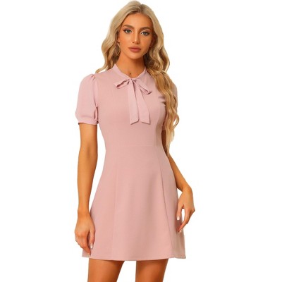 INSPIRE CHIC Women's Bow Tie Keyhole Neck Puff Sleeve Elegant Work Dress