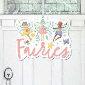 Big Dot of Happiness Let's Be Fairies - Hanging Porch Fairy Garden Birthday Party Outdoor Decorations - Front Door Decor - 1 Piece Sign - 1 of 4