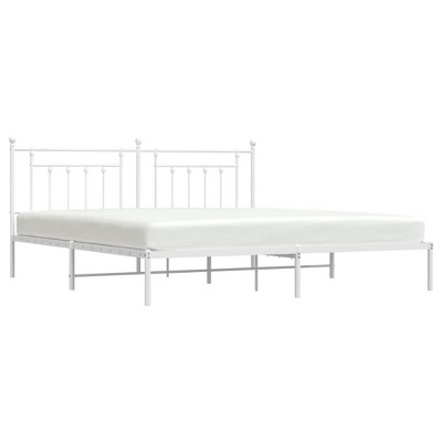 vidaXL Powder-Coated Steel Bed Frame with Metal Slats and Headboard - White