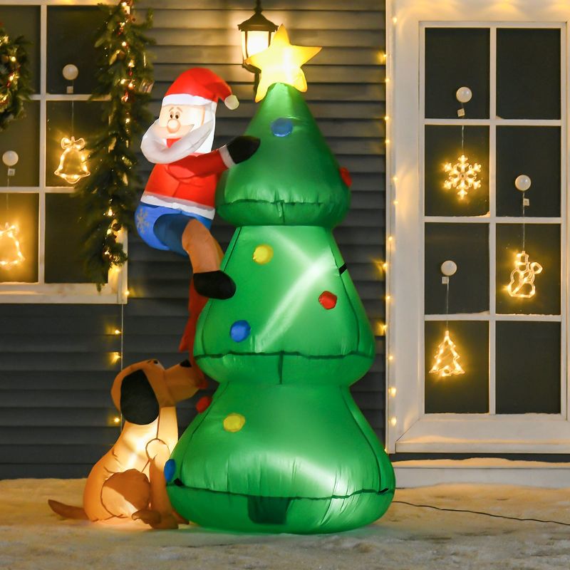 HOMCOM Outdoor Inflatable Christmas Tree Santa Claus Climbing Tree from Puppy Dog, LED Yard Inflatable Holiday Decoration for Front Lawn, 3 of 7