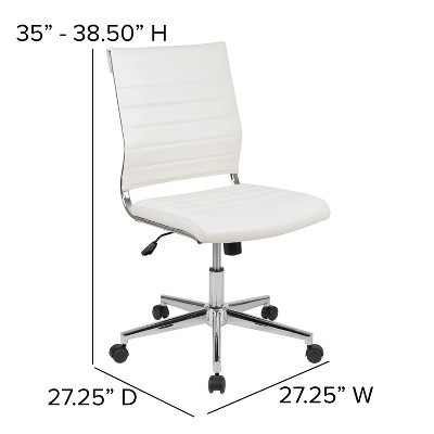 Executive High-Back Armless White Leather & Chrome Swivel Office Chair
