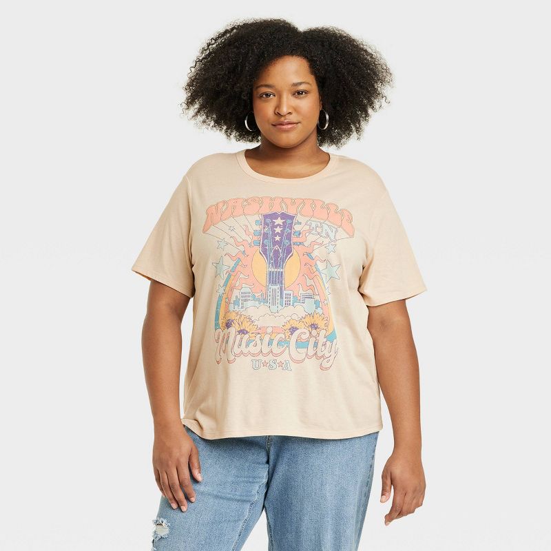 Women's Music City Short Sleeve Graphic T-Shirt - Beige, 1 of 10