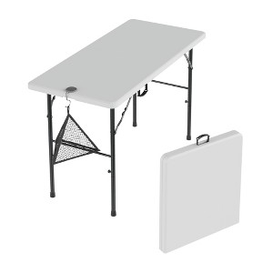 VECELO Folding Card Table with Mesh Bag, Portable Heavy Duty Tabletop with Handle & Leg Lock for Camping or Picnic, Black/White/Gray - 1 of 4
