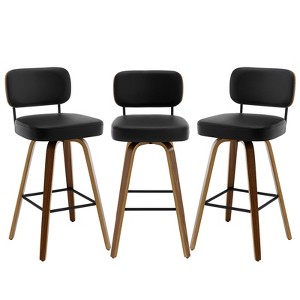 Bekrvio 26"/29” Swivel Bar Stools Set of 3, Upholstered Faux Leather Barstools with Back, Bar Chairs Island Stools for Kitchen Counter - 1 of 4