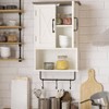 Farmhouse Cabinet Bathroom Wall Cabinet with Adjustable Shelf Towel Bar 3 Hooks Over Toilet Storage Cabinet 19.3''L Antique White Brown - 4 of 4