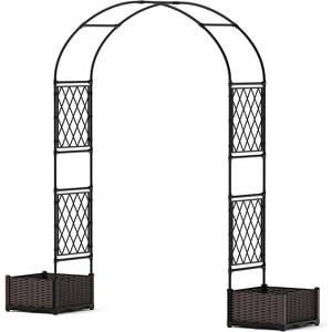 PE Coated Metal Garden Arch with 2 Planter Boxes, Weather-Resistant Trellis for Climbing Plants, Decorative Wedding Arbor for Backyard or Lawn - 1 of 4